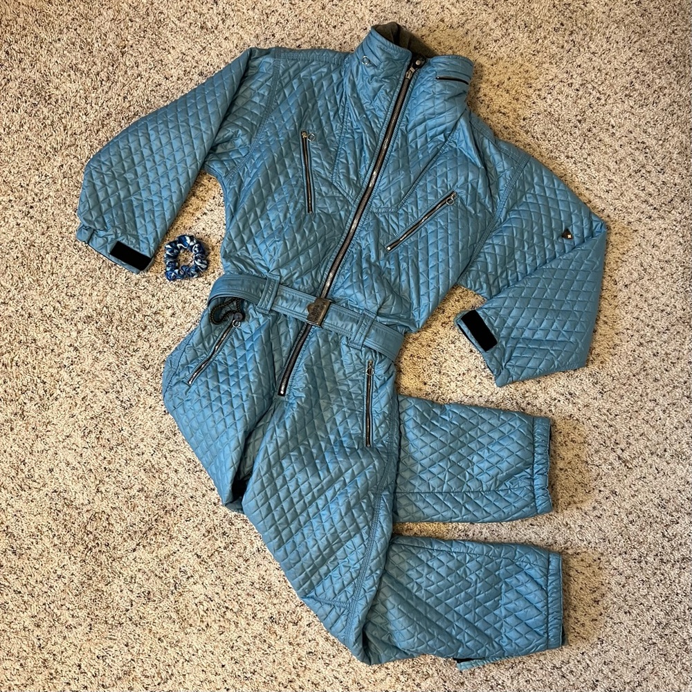 Postcard Vintage Light Blue Puffy Onesie Snow Suit